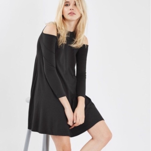 TOPSHOP Modal & Cotton Cold Shoulder Knit Shift Swing Dress - Picture 1 of 12